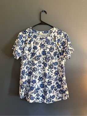 Blue Floral Short Sleeve Top - all in love